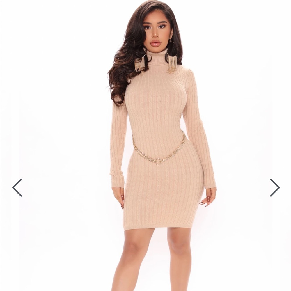 Beige turtle neck sweater dress